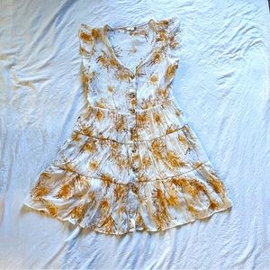 Spring Button-Down V-Neck Floral Ruffle Dress